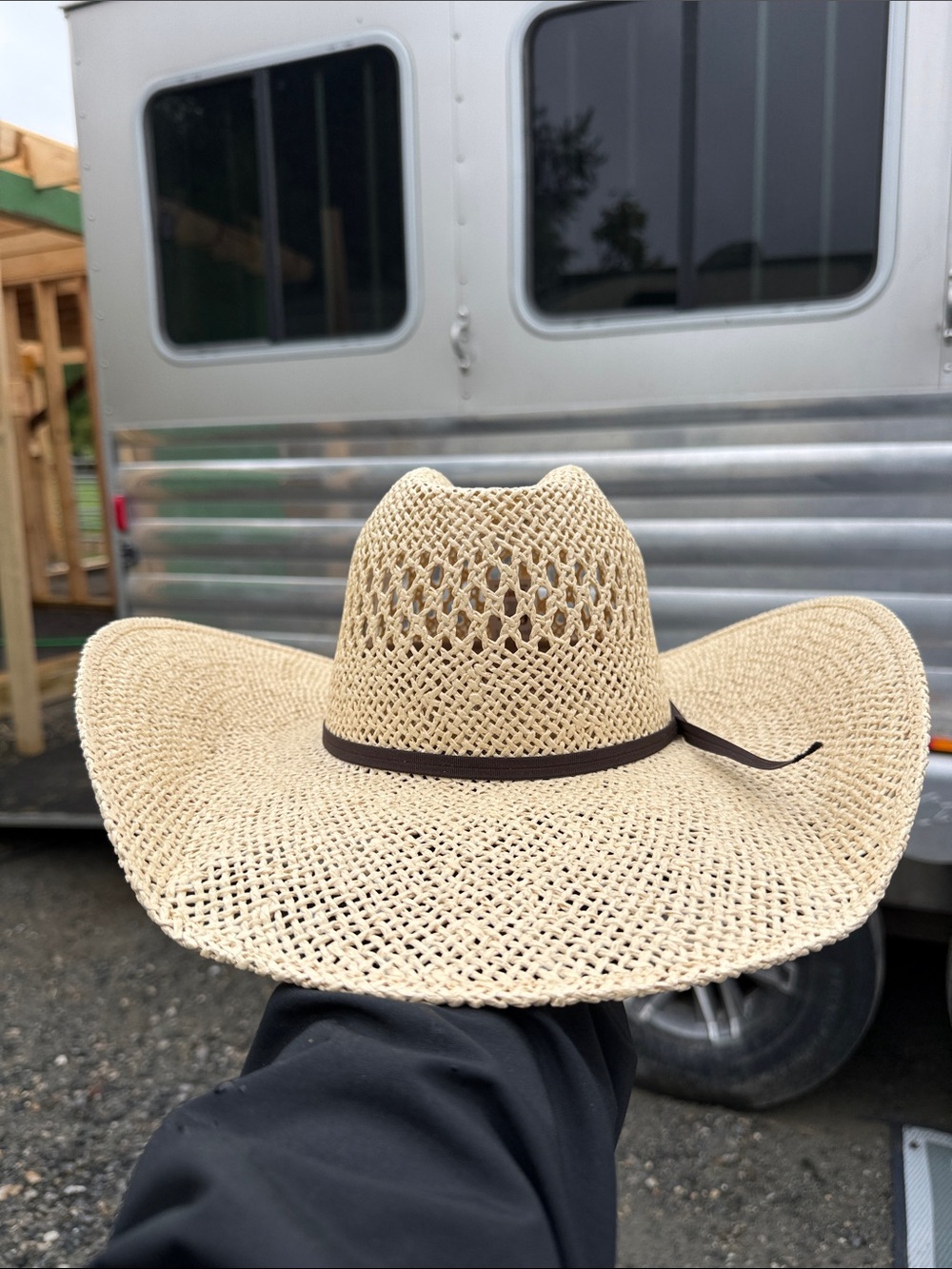 Natural Straw Cowboy Hat with Brown Band custom shape; too shallow for my daugh